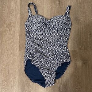 Navy Blue Patterned Women Swim One Piece